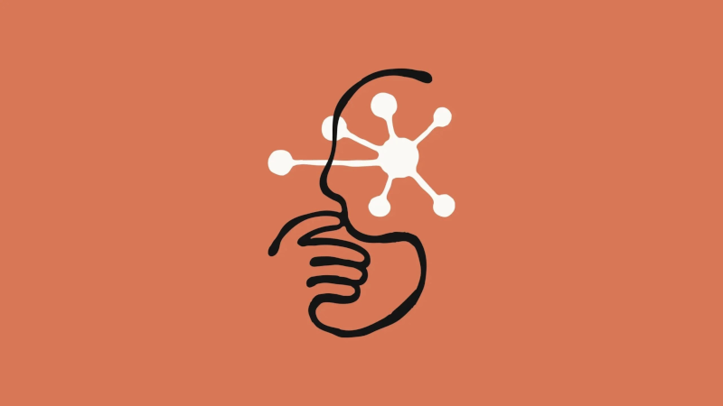 the Claude AI graphic - stylized head like Rodins "The Thninker" with the Anthropic amoeba in the brain region