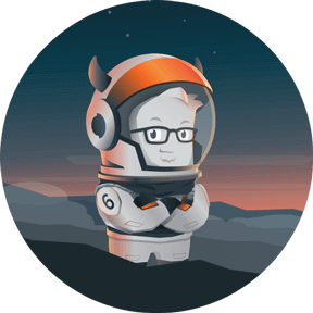 a small, whimsical astronaut wearning glasses